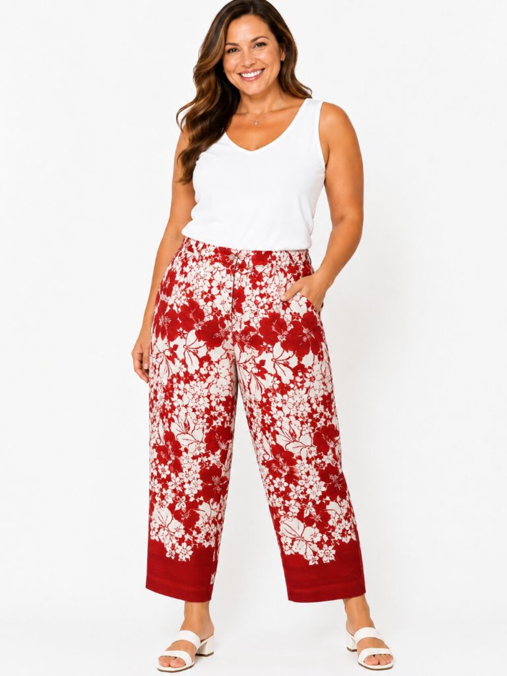 Tommy Bahama Y2K Stretch Red White Tropical Floral Capri Pants Size 12